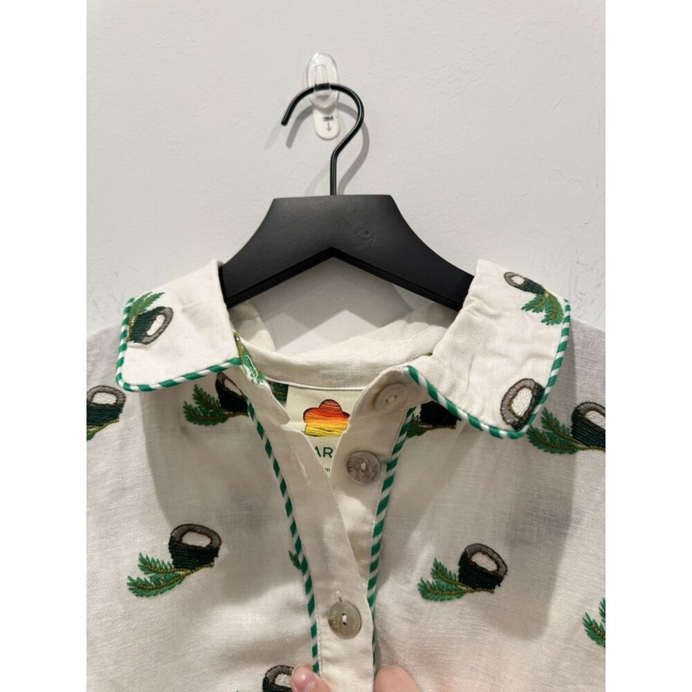 FARM RIO Embroidered Coconut Romper Jumpsuit Shorts Cross Stitch Linen Medium - Picture 5 of 16